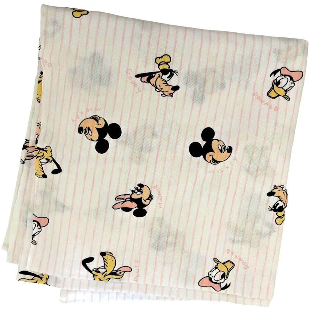 Mickey Mouse Fabric 55" x‎ 60" White Pink Stripe Minnie Pluto Goofy Donald Duck